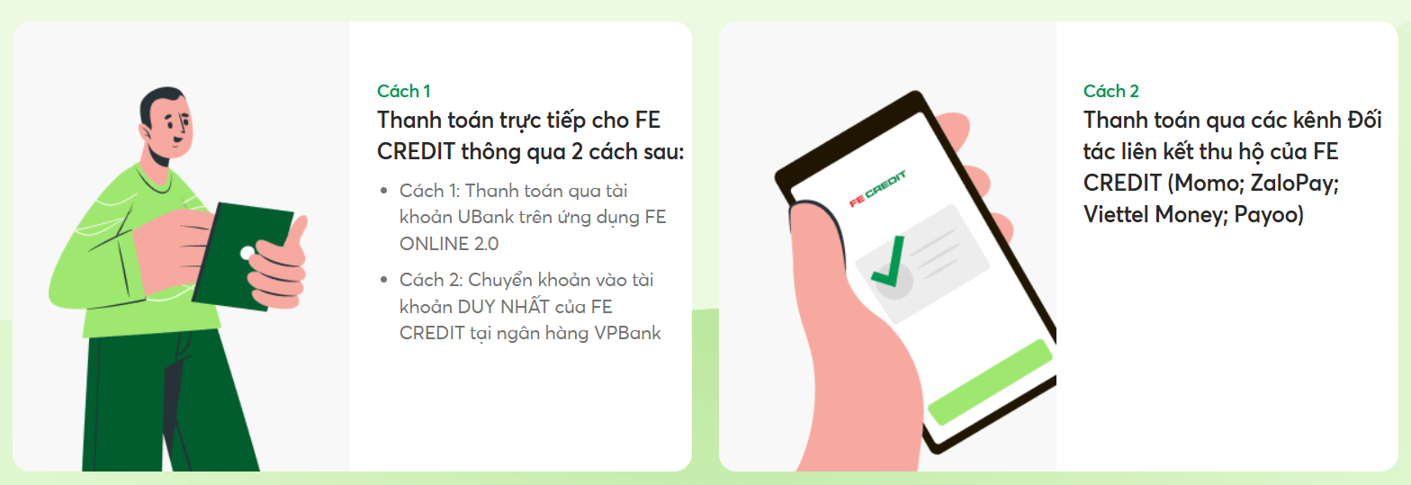 Các cách thanh toán dư nợ ví trả sau FE PayLater